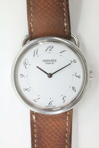 HERMES エルメス アルソー クォーツ メンズ 腕時計 白文字盤 2針 〇V刻印 レザーベルト 1498-HA①