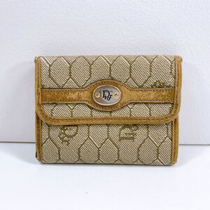 132【中古】Christian Dior クリスチャンディオール ハニカム柄 コインケース 小銭入れ ベージュ ヴィンテージ レディース 現状品