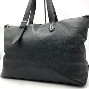 1円【極美品】BALLY バリー メンズ トートバッグ ビジネスバッグ A4◎ 大容量 肩掛け ベルト シボ革 オールレザー 本革 ブラック 黒