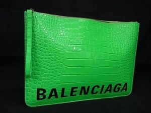 1円 ■美品■ BALENCIAGA バレンシアガ クロコダイル型押しレザー クラッチバッグ セカンドバッグ メンズ グリーン系 AY4932