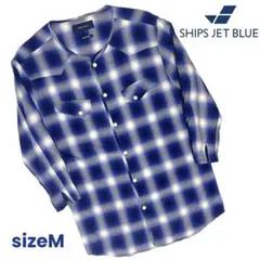 SHIPS JET BLUE シップスジェットブルー オンブレシャツ 七分袖 M