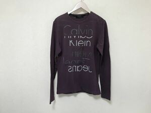 本物カルバンクラインジーンズCalvinKleinコットンストレッチロゴプリント長袖TシャツロンTカットソービジネスサーフメンズMパープル紫