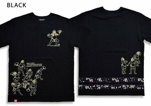 善悪踊りボディ2本ライン半袖Tシャツ◆CHIGIRI ブラックMサイズ CHS49-682 和柄 和風 ちぎり チギリ