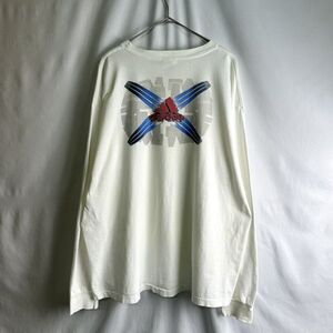 90s adidas プリント カットソー XL ホワイト 長袖 Tシャツ バック アディダス 00s 古着 オールド ビンテージ ビッグサイズ