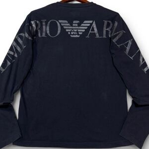 美品/ Lサイズ相当 EMPORIO ARMANI エンポリオアルマーニ 長袖 Tシャツ イーグルロゴ デカロゴ 背面ロゴ ブラック 黒