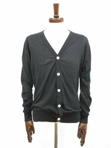 超美品【ジョンスメドレー JOHN SMEDLEY】 コットン100% ハイゲージニットカーディガン (メンズ) sizeM ブラック イギリス製 □33MN5352□