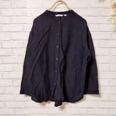 【美品】UNIQLO ユニクロ ノーカラーシャツ トップス ブラック M