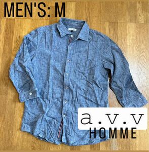 【a.v.v HOMME】メンズ ダンガリーシャツ 八分袖 Mサイズ