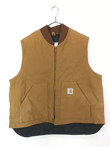 古着 80s USA製 Carhartt ブラウン ダック 首リブ パデット ベスト XXL 古着