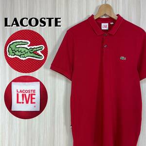 ☆人気ブランド☆王道アイテム☆LACOSTE ラコステ L!VE ワニ 鹿の子 トリコロール折タグ 半袖ポロシャツ サイズ4 少し深めのレッド 赤 古着