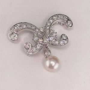 E05-11505 MIKIMOTO☆ダイヤモンド付きブローチ 8.8g D.1.35ct K18 7.5mm ( ミキモト パール ダイヤモンド diamond ブローチ jewelry )