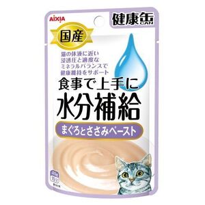 （まとめ買い）アイシア 国産 健康缶パウチ 水分補給 まぐろとささみペースト 40g 猫用フード 〔×24〕