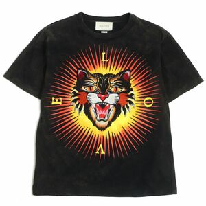 極美品□GUCCI/グッチ 469307 USED加工 アングリーキャット エンブロイダリー/プリント 半袖 タイダイTシャツ ブラック XS 伊製 正規品