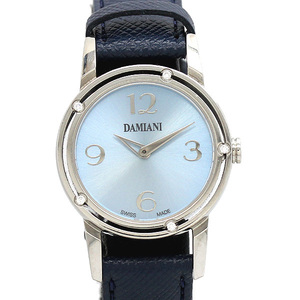 ダミアーニ DAMIANI D-SIDE DS006ACAJ 5Pダイヤベゼル ライトブルー文字盤 SS/レザー レディース腕時計 26mm