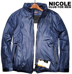 新品ラス1 秋物 M 定価2.18万 ニコル NICOLE CLUB FOR MEN 46 立衿 スタンドカラー ブルゾン ライダースジャケット フード内蔵 ネイビー 紺