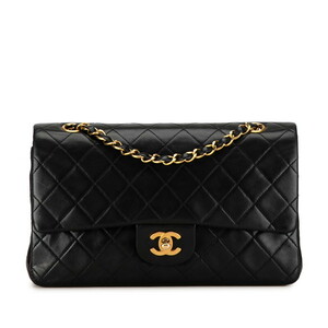 シャネル マトラッセ25 ココマーク ダブルフラップ チェーン ショルダーバッグ ブラック ラムスキン レディース CHANEL 【中古】