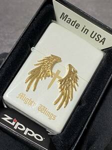 zippo エンジェルウィング ゴールドメタル ラメ ホワイト 特殊加工 希少モデル 2018年製 シルバーインナー 2018年製 ケース 保証書付き