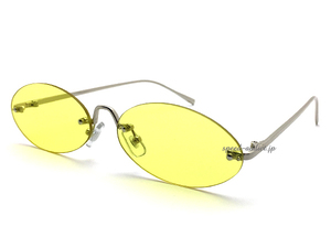 FLAT LENS OVAL SUNGLASS SILVER×YELLOW/フラットレンズオーバルサングラスイエロー黄色カジュアル大人かわいいすっきりシャープリムレス