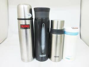 N8986【水筒】4本★サーモス THERMOS★JNO-250 250ml★FFM-350 350ml★FBB-500 0.47L★JMZ-600 600ml★真空断熱 ステンレスボトル★中古