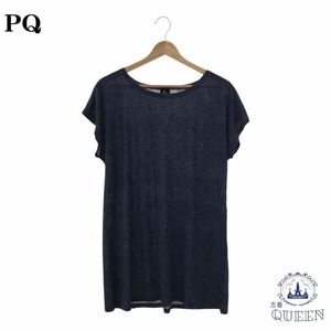 ☆美品☆ PQ トップス Tシャツ カットソー 袖なし ロング丈 カジュアル オシャレ レディース インディゴブルー M 901-3180 送料無料