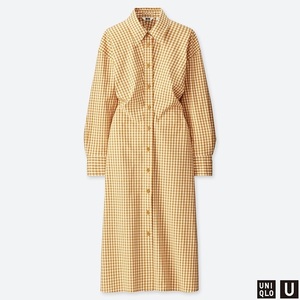 【新品・M・イエロー】ユニクロ×ルメール Uniqlo U ユニクロユー チェックシャツワンピース すっきり決まる　ロングシャツワンピース