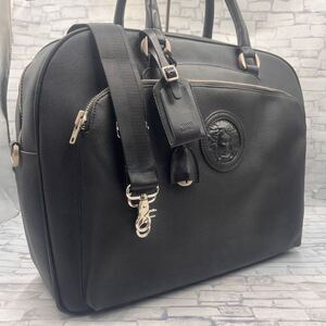 美品●Versace ジャンニヴェルサーチ メンズ ビジネスバッグ ブリーフケース ショルダー 2way メデューサ レザー A4◎ 大容量 ブラック 黒