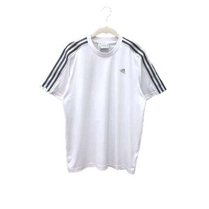 アディダス adidas スポーツウェア Tシャツ カットソー 切替 メッシュ ライン 半袖 M 白 ホワイト /YK メンズ