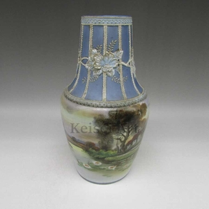 オールドノリタケ ウエッジウッド風草花風景文花瓶 1911年頃-1921年頃 U2071