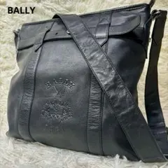 美品　BALLY  バリー　ショルダーバッグ　エンボス　ロゴ　レザー　大きめ　黒