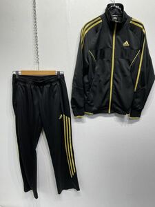 adidas/アディダス　デザイン ジャージ上下セット　メンズS　M　黒／ブラック　金/ゴールド　スポーツ　オシャレ　G1150