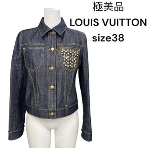 極美品　ルイヴィトン LOUIS VUITTON Gジャン　一杯のロゴスタッズ　デニムジャケット　38、M、9号　S4L443