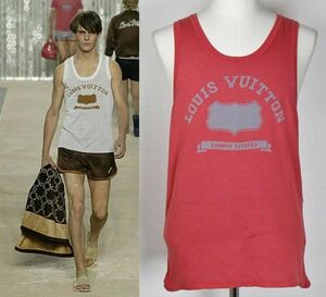 06SS LOUIS VUITTON ルイヴィトン コットン シルク ダブルフェイス カレッジ ロゴ タンクトップ L tank top tops b7982