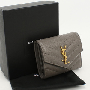 中古良品サンローランSAINT LAURENT カサンドラ マルチフォールドウォレット 三つ折り財布 692061 グレージュ ランク：A us-2 レディース