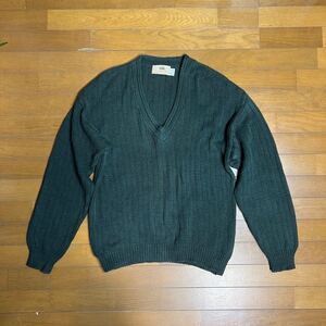 Woods ウッズ Vネックセーター ニットセーター 古着 GREEN 緑 L