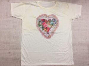 レトロ ガーリー レース ブーケ バラ 薔薇 ローズ パール ハート 半袖Tシャツ レディース タグ等なし オーバーシルエット 白