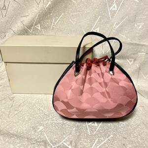 【未使用】巾着/きんちゃく 和装バッグ ピンク×合皮 オーダー品 和風 可愛い レトロ★茶道 お茶会などにも