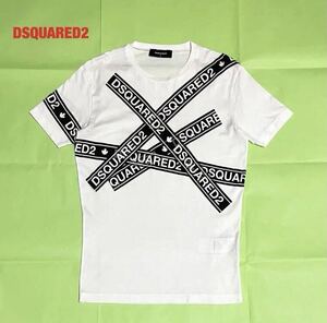 【人気】DSQUARED2　ディースクエアード　テープロゴTシャツ　カエデ　ユニセックス　クルーネック　袖デザイン　個性的　S74GD0413 S22844