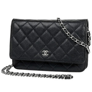 シャネル CHANEL ココマーク チェーン ウォレット マトラッセ ショルダーバッグ キャビアスキン ブラック レディース 【中古】