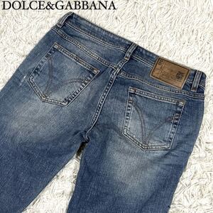 【美品】ドルチェ＆ガッバーナ DOLCE&GABBANA ダメージ加工 デニムパンツ インディゴブルー メンズ