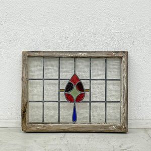 〓 ヨーロピアンビンテージ ステンドグラス stained glass 木枠 窓枠 ディスプレイ パネル 店舗什器 シャビーシック ラスティック