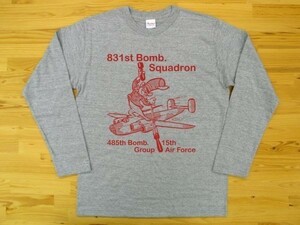 第831爆撃飛行隊 杢グレー 5.6oz 長袖Tシャツ 赤 S ミリタリー ねずみ U.S. AIR FORCE