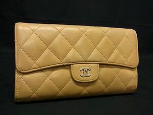 1円 CHANEL シャネル ココマーク マトラッセ ラムスキン 三つ折り 長財布 ウォレット 札入れ 小銭入れ レディース ベージュ系 FH4822