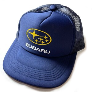 レーシング系! 90s SUBARU スバル ヴィンテージ 車 企業ロゴ プリント ベースボール メッシュ キャップ 帽子 ネイビー 紺 メンズ 美品 希少