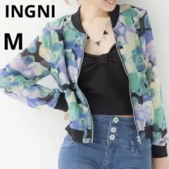 美品 イング INGNI M 花柄 ジップアップ ブルゾン  シフォン 袖シアー