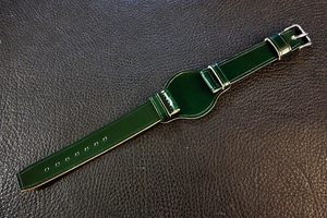 ◆台座付VINTAGE BELT◆高品質国産コードバン カスタムオーダー(台座サイズ/バックルカラー) 18mm ANTIQUE GREEN 受注生産 腕時計ベルト