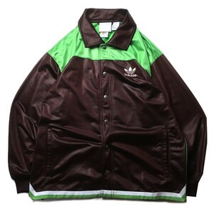 激レア! 90s adidas アディダス トラックジャケット トップ ジャージ トレフォイルロゴ スナップボタン グリーン ブラウン 緑 茶 L メンズ