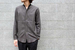 Honor gathering　オナーギャザリング　lassic yarn stretch hound’s tooth no collar　ウールシャツ☆