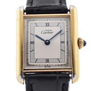 カルティエ CARTIER 681008 マストタンク ヴェルメイユ SV925(GP)/レザー クォーツ ユニセックス D#130841