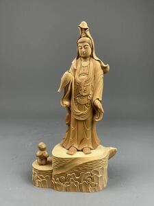 熊10) 時代品 仏教美術 木彫 慈母観音菩薩立像 極上細密彫 彫刻 観音菩薩像 無垢材 高さ27.5㎝ アンティーク 和風オブジェ 置物 木製