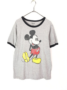 レディース 古着 Disney Mickey ミッキー 霜降り リンガー Tシャツ M 古着